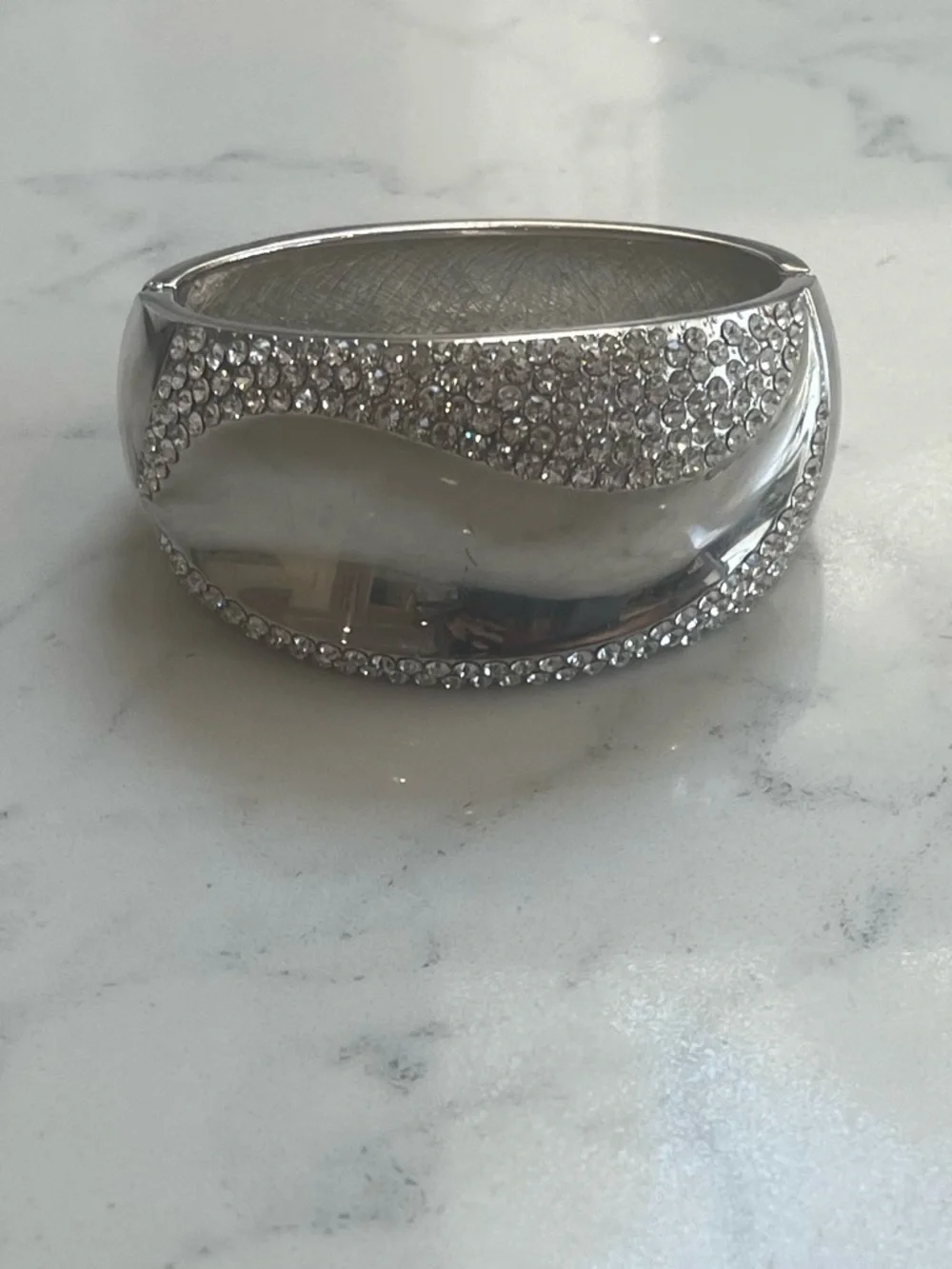 Crystal-Embellished Silver Statement Cuff Bracelet
